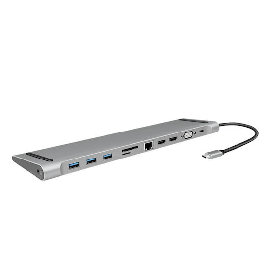 LogiLink USB-C Docking Station με HDMI 4K PD Ethernet και σύνδεση 2 Οθονών Ασημί (UA0373)