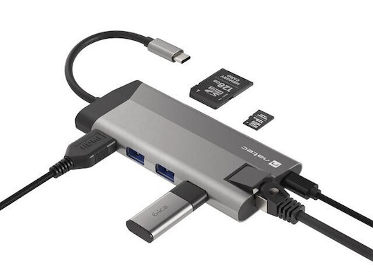 Natec Fowler Plus USB-C Stație de andocare cu HDMI 4K Ethernet Gri