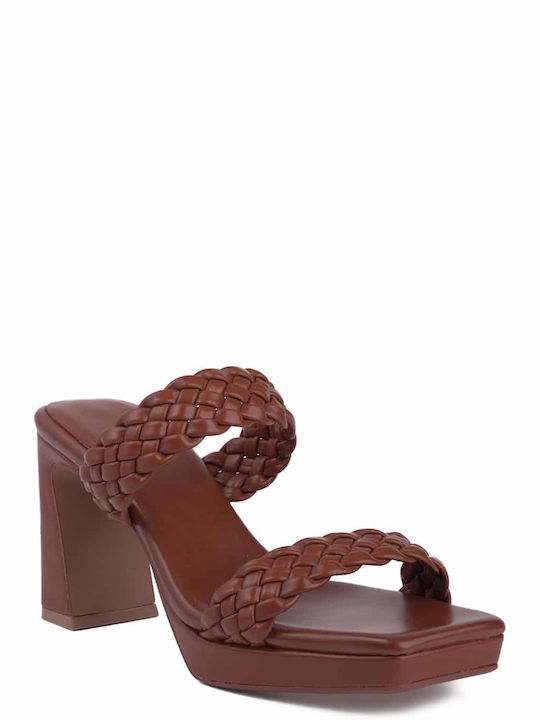 Jeffrey Campbell Leather Women's Sandals with Ankle Strap Brown with Chunky High Heel