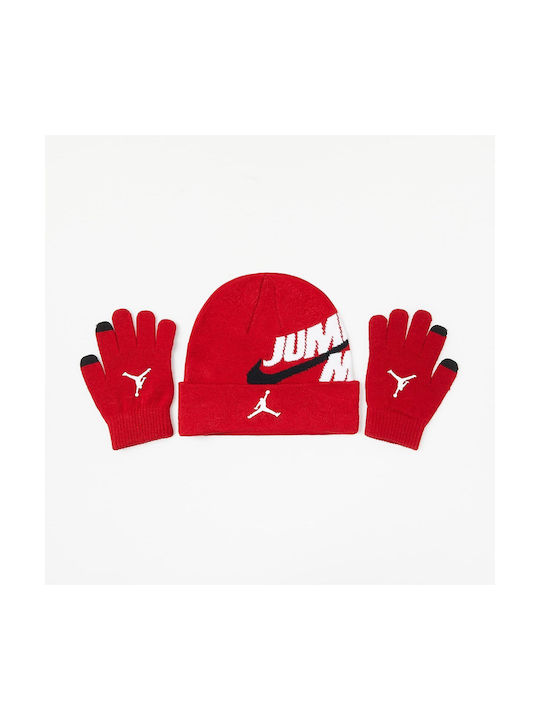 Jordan Jan Beanie Σετ Παιδικό Σκουφάκι με Γάντια Πλεκτό Κόκκινο