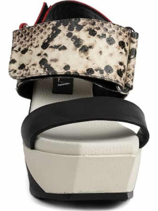 Elena Women's Leather Ankle Strap Platforms Black/White