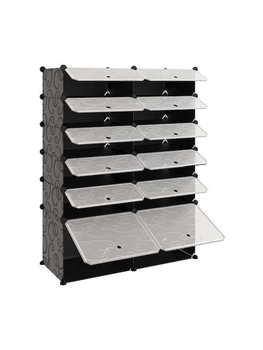 Plastic Shoe Organizer with 12 Shelves Black 94x37x125cm