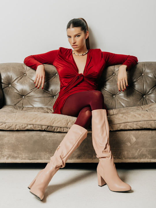 Synthetic Leather High Heel Women's Boots with Zipper Bootylicious Pink