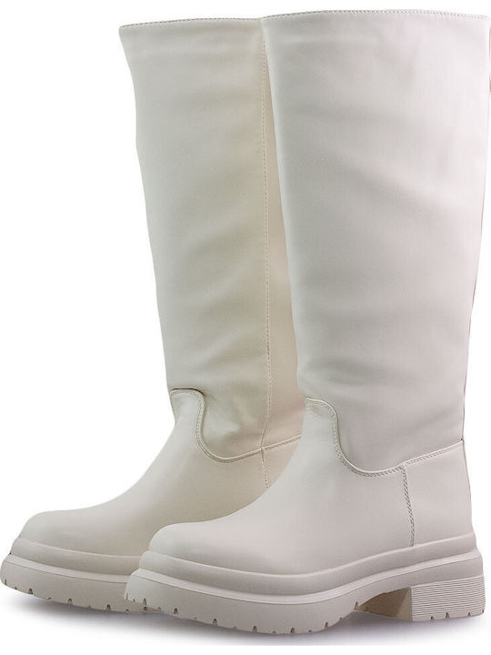Synthetic Leather Women's Boots with Rubber Beige