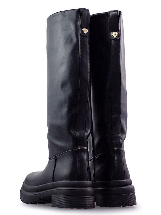 Synthetic Leather Women's Boots with Rubber Black
