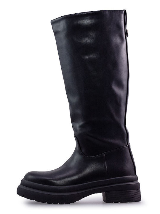 Synthetic Leather Women's Boots with Rubber Black