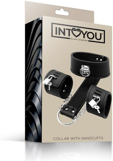 IntoYou Black Shadow Collar with Handcuffs Neck & Limb Restraint Set Vegan Leather in Black Color