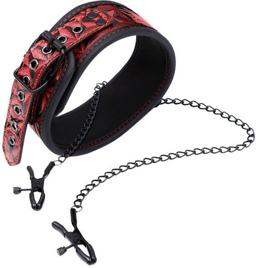 IntoYou Diamond Line Collar With Nipple Clamps BDSM Kit σε Κόκκινο Χρώμα