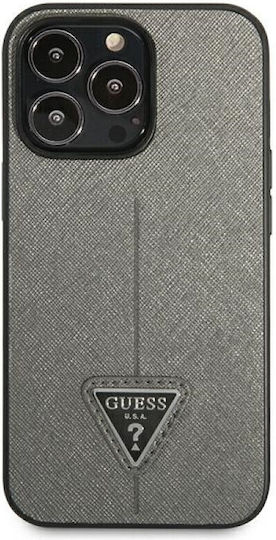 Guess Saffiano Triangle Logo Umschlag Rückseite Kunststoff Silber (iPhone 14 Pro Max)