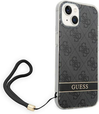 Guess 4G Print Strap Umschlag Rückseite Silikon Schwarz (iPhone 14 Plus) GUOHCP14MH4STK