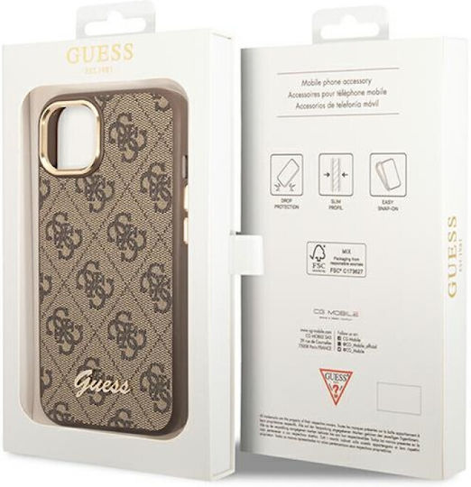 Guess Vintage Gold Logo Umschlag Rückseite Kunststoff Braun (iPhone 14 Plus)