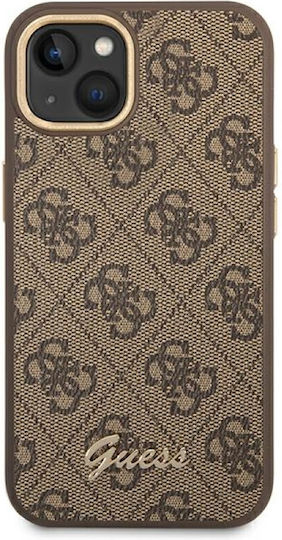 Guess Vintage Gold Logo Umschlag Rückseite Kunststoff Braun (iPhone 14 Plus)