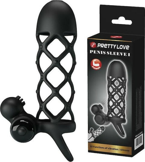 Pretty Love Penis Sleeve I Silicone Προέκταση Πέους με Δόνηση Μαύρη 13.5cm