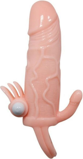 Baile Brave Man Penis Cover Clit & Anal Stimulation Multi-Speed Vibration Penis Extension With Vibration Flesh 16.5cm