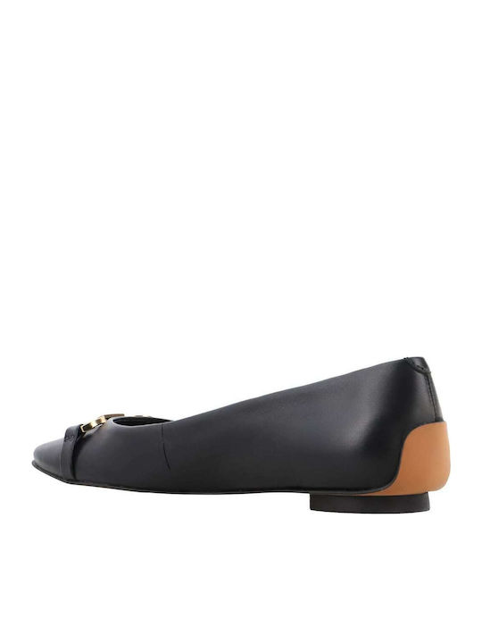 Leather Women's Pointed Toe Ballerina Shoes In Black Colour