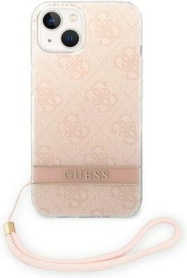 Guess 4G Print Strap Plastic Back Cover with Strap Pink (iPhone 14 Plus)