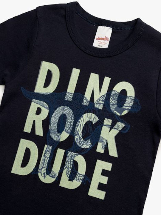 Minerva Dino Rock Dude Kids' Undershirt Short-sleeved Navy Blue