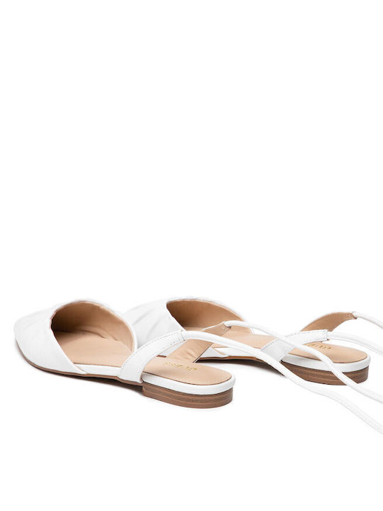 Δερμάτινες Γυναικείες Μπαλαρίνες Slingback με Λουράκι σε Λευκό Χρώμα