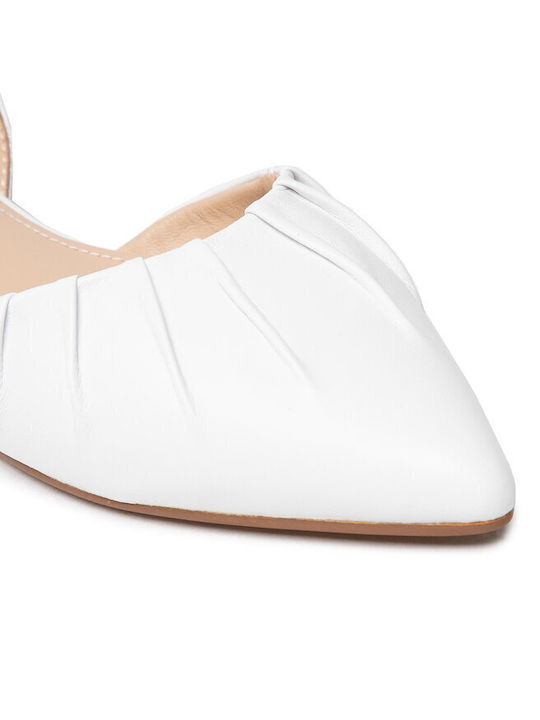 Δερμάτινες Γυναικείες Μπαλαρίνες Slingback με Λουράκι σε Λευκό Χρώμα