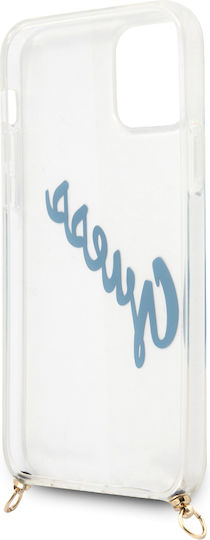 Guess Vintage Script Umschlag Rückseite Kunststoff Transparent / Blue (iPhone 12 Pro Max)