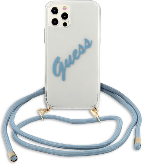 Guess Vintage Script Umschlag Rückseite Kunststoff Transparent / Blue (iPhone 12 Pro Max)
