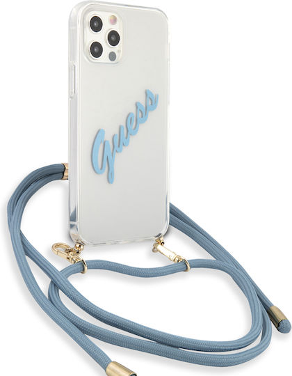 Guess Vintage Script Umschlag Rückseite Kunststoff Transparent / Blue (iPhone 12 Pro Max)