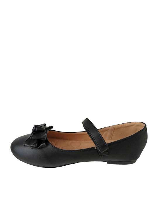 Kids Ballerinas with Hoop & Loop Closure Black