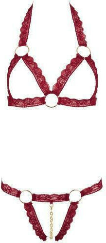 Cottelli Collection Minimalistic Lace Open Bra Set Sexy Σετ Εσωρούχων με Δαντέλα Red