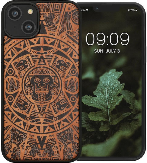 KWmobile Mayan Calendar Umschlag Rückseite Hölzern Light Brown / Black (iPhone 14 Plus)