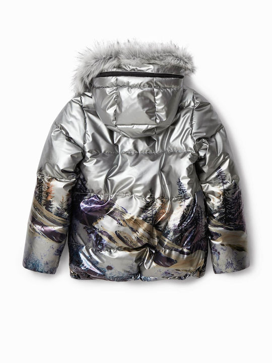 Kids' Quilted Jacket Short with Hood Silver