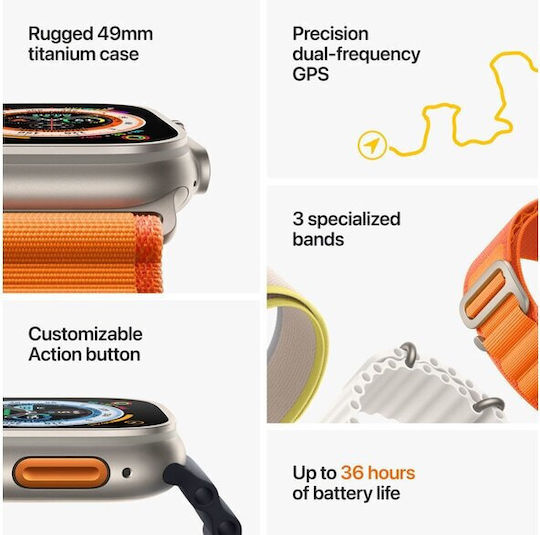 Apple Watch Ultra Titanium 49mm Waterproof with eSIM and Heart Rate Monitor (Green Alpine Loop - Medium)