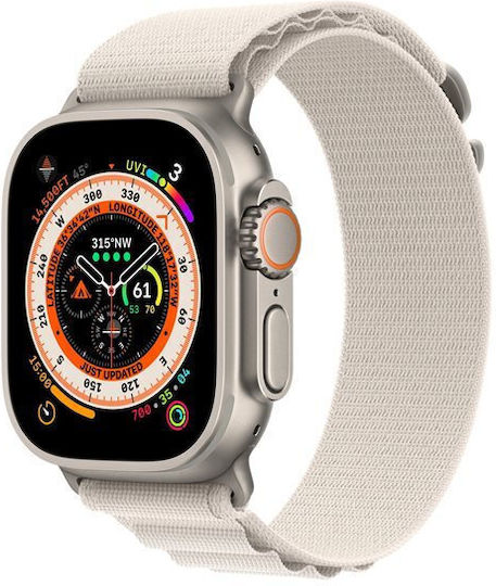 Apple Watch Ultra Titanium 49mm Waterproof with eSIM and Heart Rate Monitor (Starlight Alpine Loop Small)