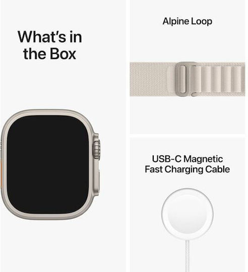 Apple Watch Ultra Titanium 49mm Waterproof with eSIM and Electrocardiogram (Starlight Alpine Loop Large)