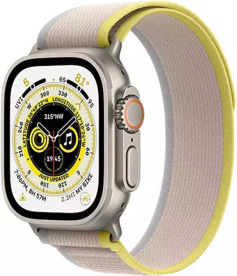 Apple Watch Ultra Titanium 49mm Waterproof with eSIM and Heart Rate Monitor (Yellow/Beige Trail Loop M/L)