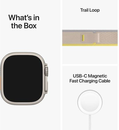 Apple Watch Ultra Titanium 49mm Waterproof with eSIM and Heart Rate Monitor (Yellow/Beige Trail Loop M/L)