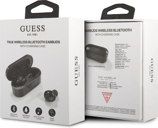Guess Classic Logo In-ear Bluetooth Handsfree Earphones with Charging Case Black
