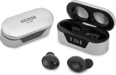 Guess Classic Logo В ухото Bluetooth хендсфри Слушалки с Кутийка за Зареждане сребърен