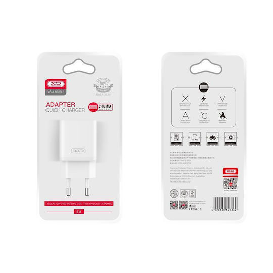 XO Φορτιστής με Θύρα USB-A και Καλώδιο Lightning Λευκός (L99)