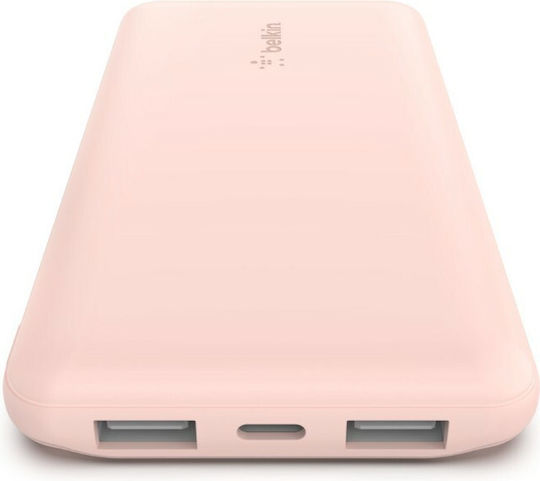 Belkin Boost Charge 3-Port Power Bank 10000mAh 15W με 2 Θύρες USB-A και Θύρα USB-C Ροζ Χρυσό