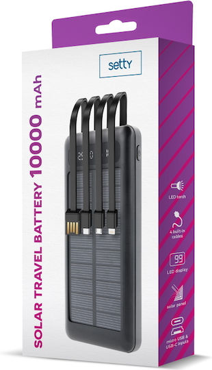 Setty SLR-100 Ηλιακό Power Bank 10000mAh με Θύρα USB-A Μαύρο