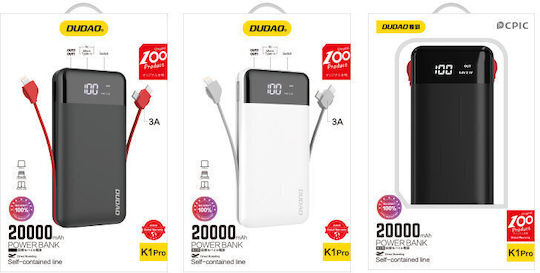 Dudao K1Pro Power Bank 20000mAh cu 2 Porturi USB-A Negru