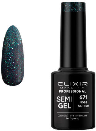 Elixir Semi Gel Хибриден Лак за Нокти 671 Moss с Glitter 5мл 1бр
