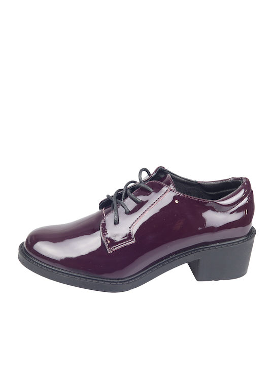 Women's Patent Leather Oxford Shoes Burgundy