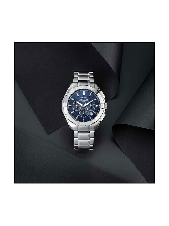Sector Men's Watch 45mm Chronograph Battery with Silver Metal Bracelet