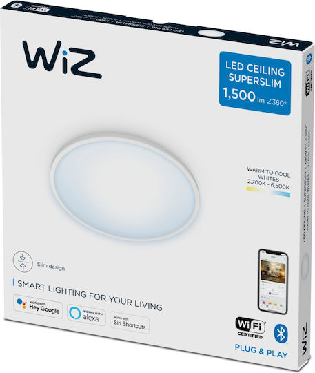 WiZ Superslim Ceiling Light Кръгла Вграден LED Панел 16W с Студено бяло Светлина 6500К 29см.