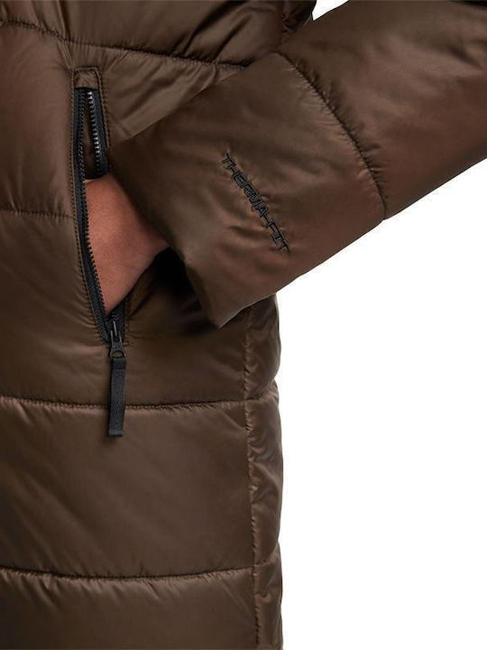 Sportswear Therma-Fit Women's Long Puffer Jacket for Winter with Hood Baroque Brown