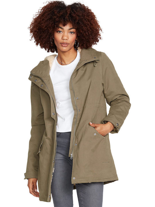 Less Is More 5K Lang Damen Parka Jacke für Winter Khaki