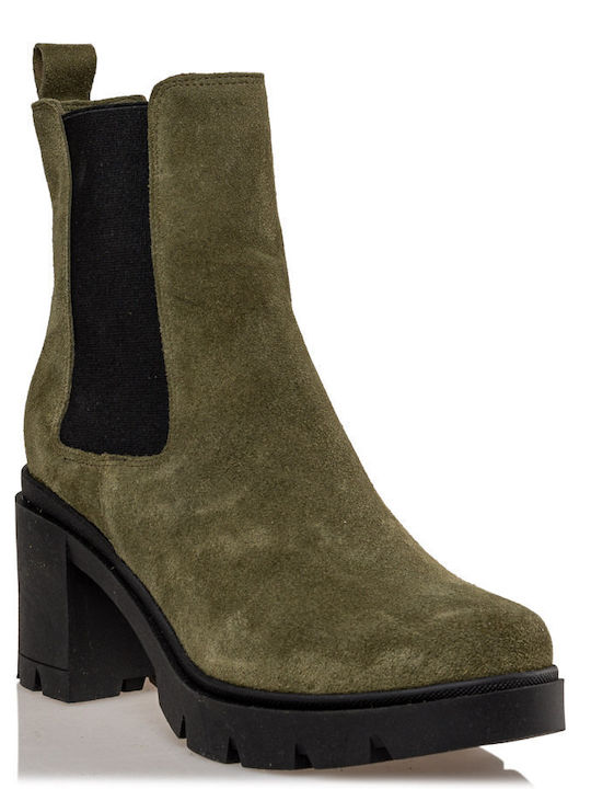 Envie Shoes Suede Women's Chelsea Boots with Medium Heel Green