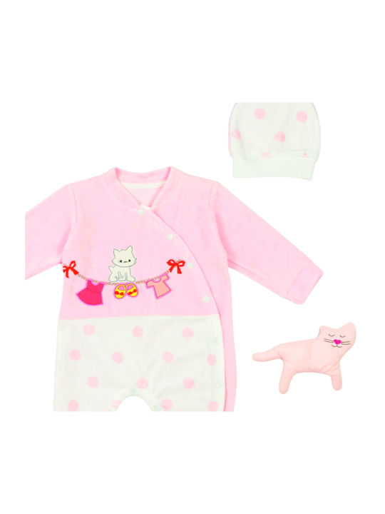 Evita Baby Bodysuit Set Long-Sleeved Velvet with Accessories Pink 3pcs