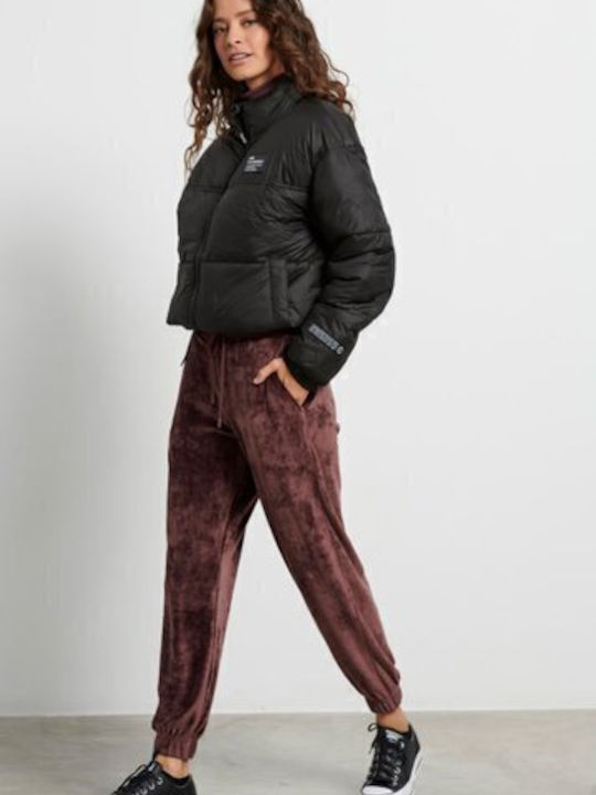 Kurz Damen Puffer Jacke für Winter Schwarz